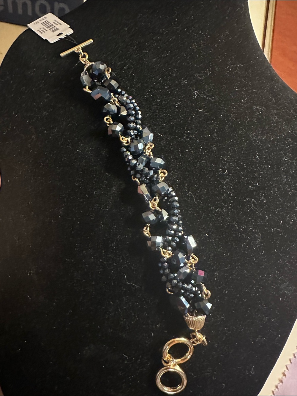 Navy Beaded Braided Bracelet with Gold Accents